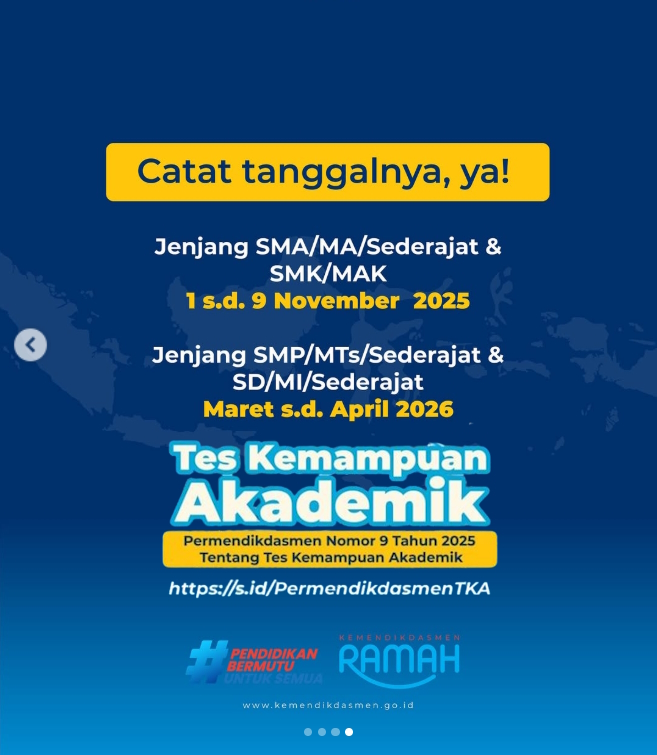 TKA SMP dilaksanakan Maret-April 2026, berfokus Mapel Bahasa Indonesia dan Matematika, menekankan kemampuan logika, analisis, analisis, dan pemecahan masalah.